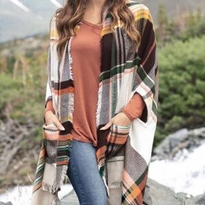 Harvest Fall Colored Pocket Poncho by Grace & Lace